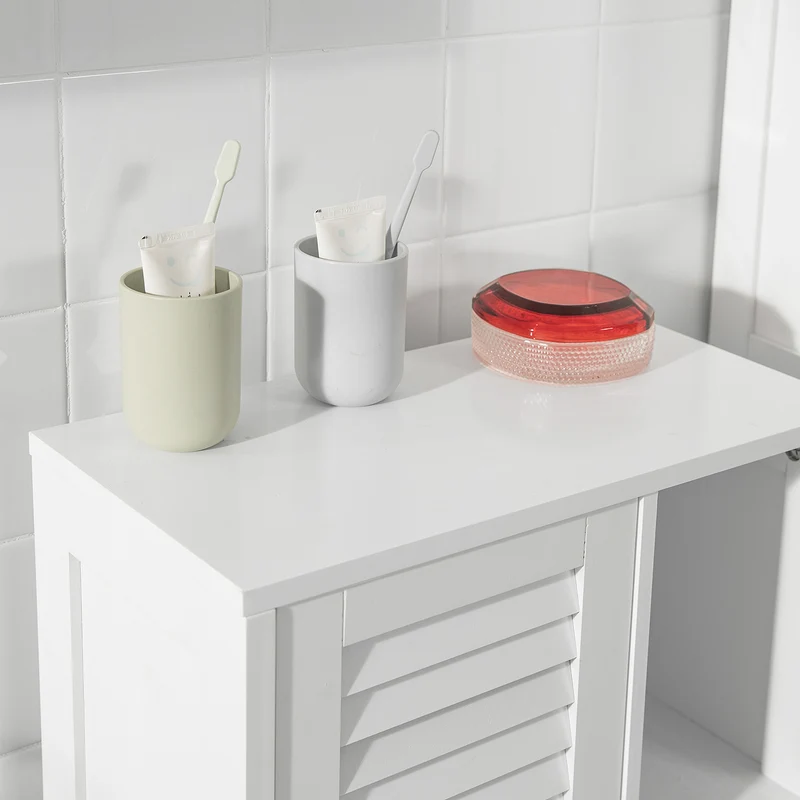 SoBuy BZR39-W Meuble de Salle de Bain Haut – Armoire de Salle de Bain Étroit avec Porte Lamellée et 3 Étagères – Placard de Rangement pour Cuisine, Toilette, Blanc, 48 x 96 x 24cm