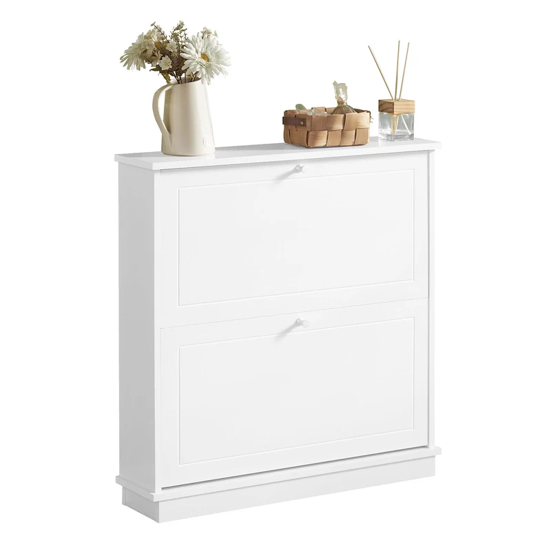 SoBuy FSR99-W Meuble à Chaussures Ultra-Slim 18 cm à 2 Abattants – 8 à 10 Paires – Blanc