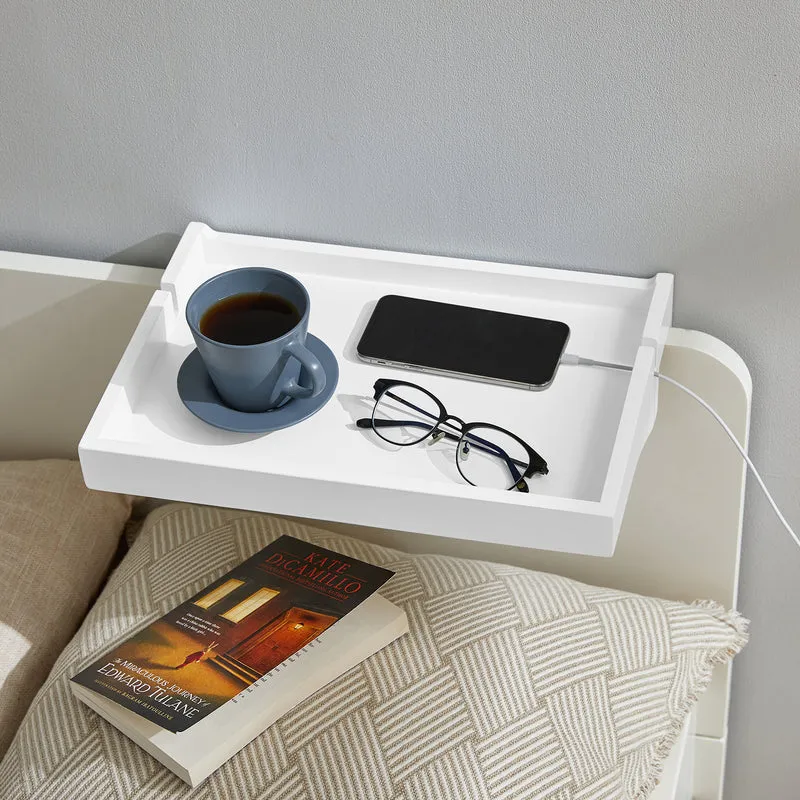 SoBuy NKD01-W Tablette de lit Amovible à encoches câbles - Plateau en Bambou pour Livres, Smartphones & Lunettes - Adapté aux Cadres de lit de 1-3cm 36x25x9cm Blanc
