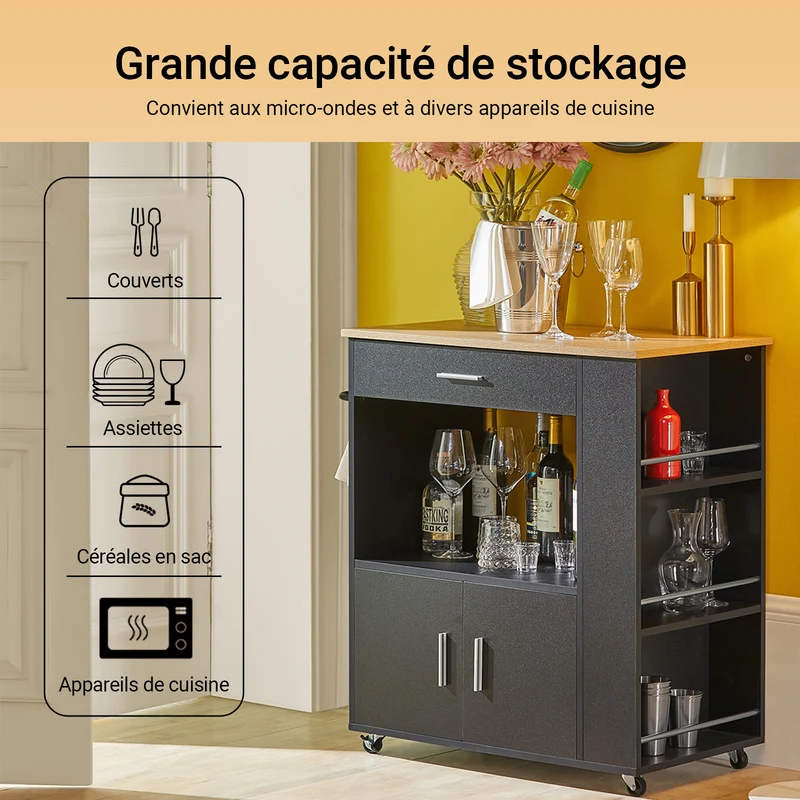 SoBuy FKW113-SCH Desserte Cuisine à roulettes Meuble Cuisine Rangement Desserte de Cuisine Plan de Travail Cuisine Buffet Cuisine Petit Meuble de Rangement Noir 75x46x83 cm