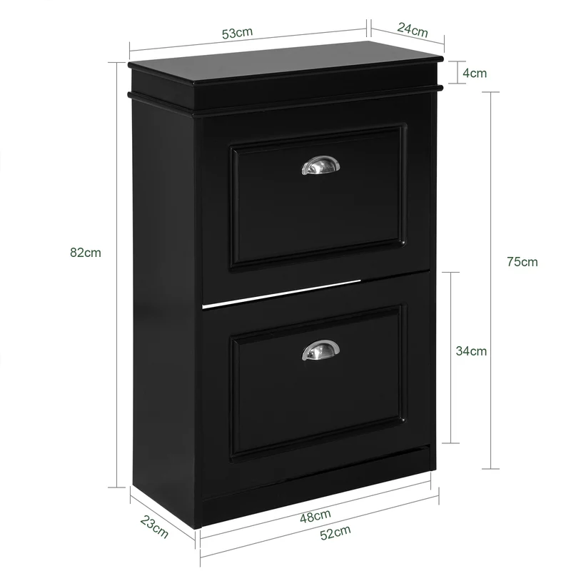 SoBuy FSR78-SCH Armoire à Chaussures 2 Abattants, Rangement 8 Paires pour Entrée Couloir – 54x24x83 cm, Noir