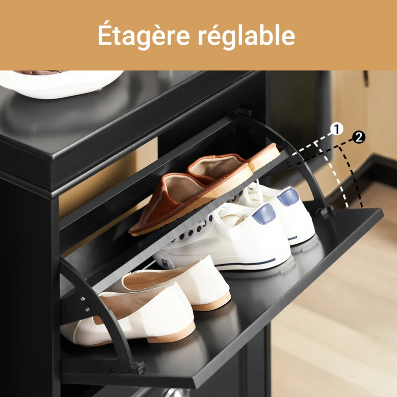 SoBuy FSR78-SCH Armoire à Chaussures 2 Abattants, Rangement 8 Paires pour Entrée Couloir – 54x24x83 cm, Noir