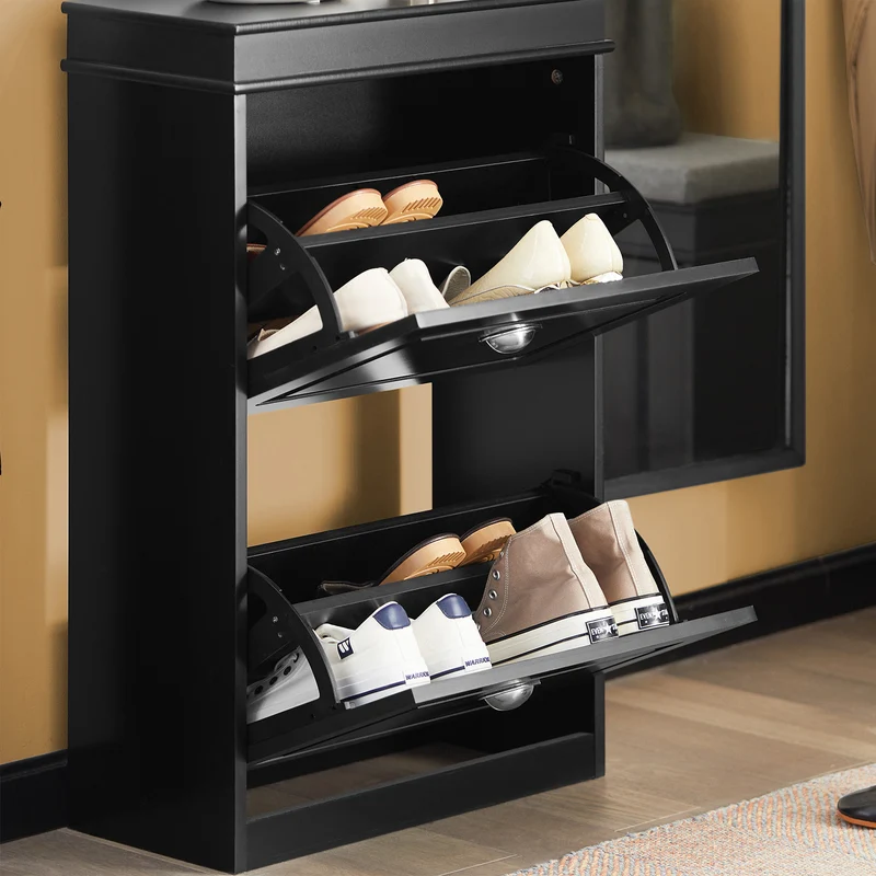 SoBuy FSR78-SCH Armoire à Chaussures 2 Abattants, Rangement 8 Paires pour Entrée Couloir – 54x24x83 cm, Noir