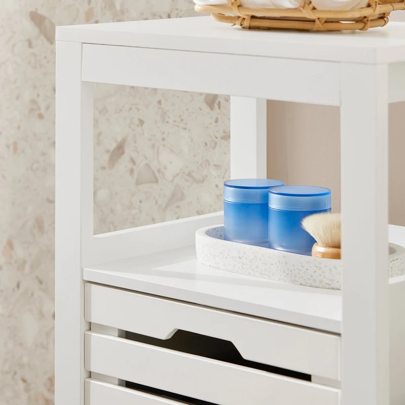 SoBuy BZR67-W Meuble Bas Armoire Toilette avec 1 Panier bac à Linge basculant Meuble de Rangement Corbeille à Linge Coffre à Linge