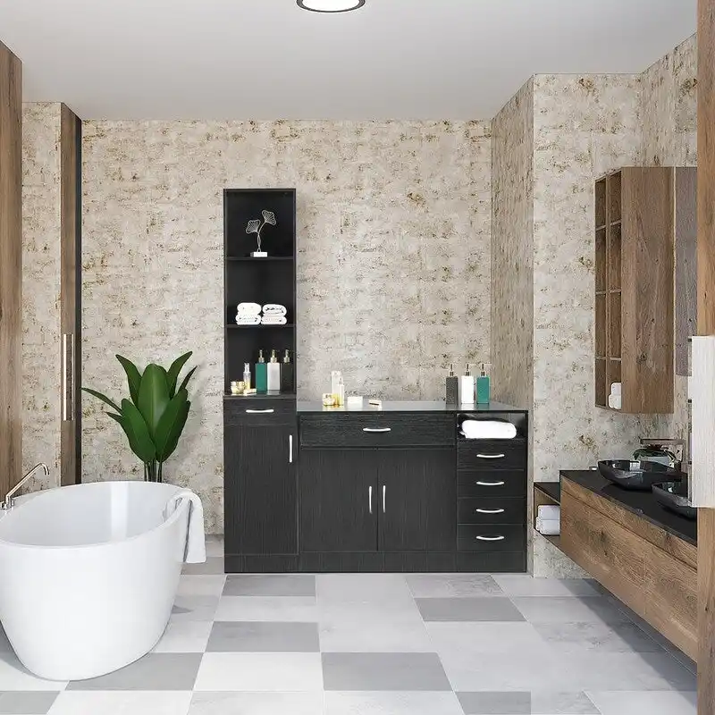 Meuble haut de salle de bain avec 1 porte, 1 tiroir - Noir