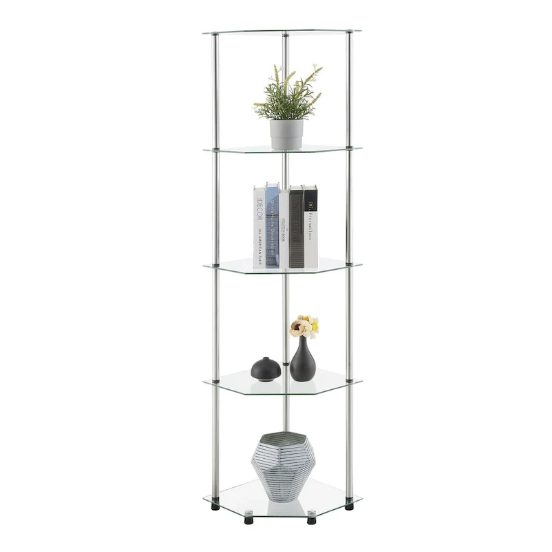 Étagère d'angle classique à 5 niveaux en verre