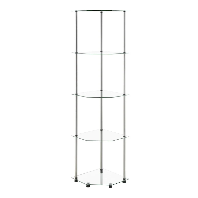 Étagère d'angle classique à 5 niveaux en verre