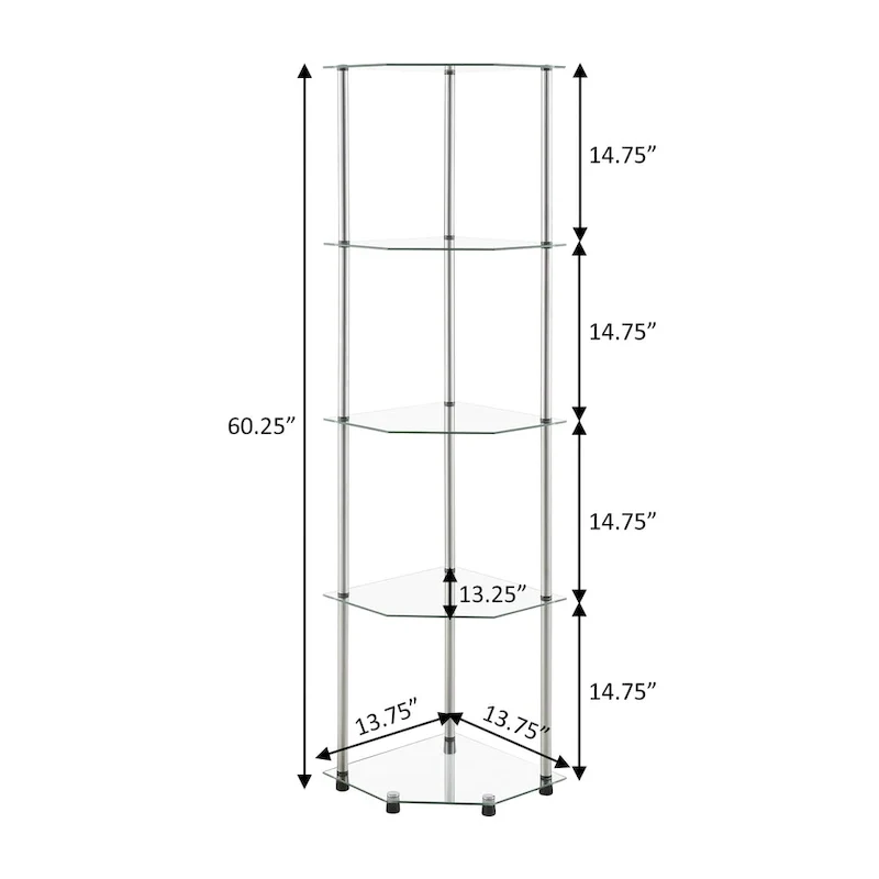 Étagère d'angle classique à 5 niveaux en verre