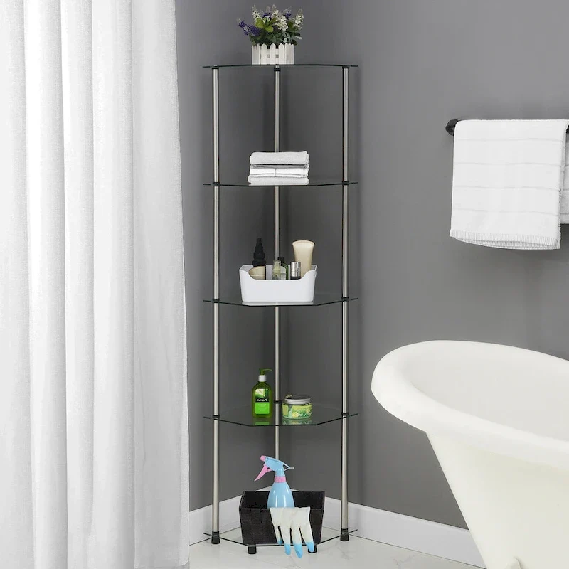 Étagère d'angle classique à 5 niveaux en verre