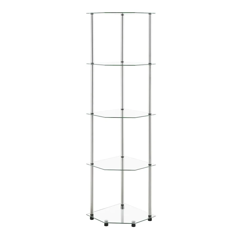 Étagère d'angle classique à 5 niveaux en verre