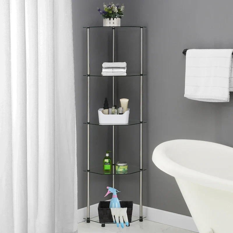 Étagère d'angle classique à 5 niveaux en verre