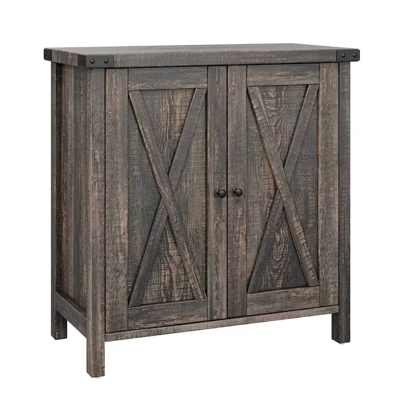 Meuble buffet de ferme avec étagères de rangement, marron