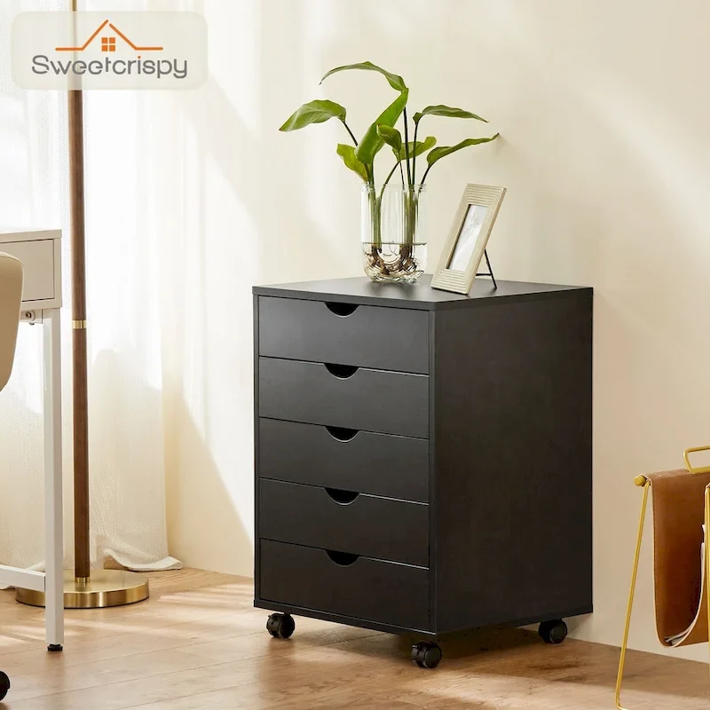 Commode à 5 tiroirs - Armoires de rangement Commode en bois avec roulettes Tiroirs de rangement mobiles pour le bureau