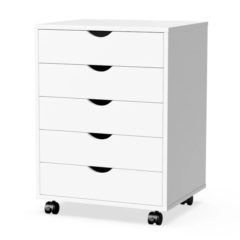Commode à 5 tiroirs - Armoires de rangement Commode en bois avec roulettes Tiroirs de rangement mobiles pour le bureau