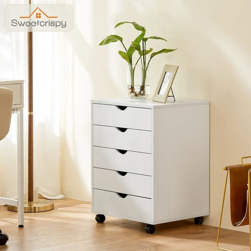 Commode à 5 tiroirs - Armoires de rangement Commode en bois avec roulettes Tiroirs de rangement mobiles pour le bureau