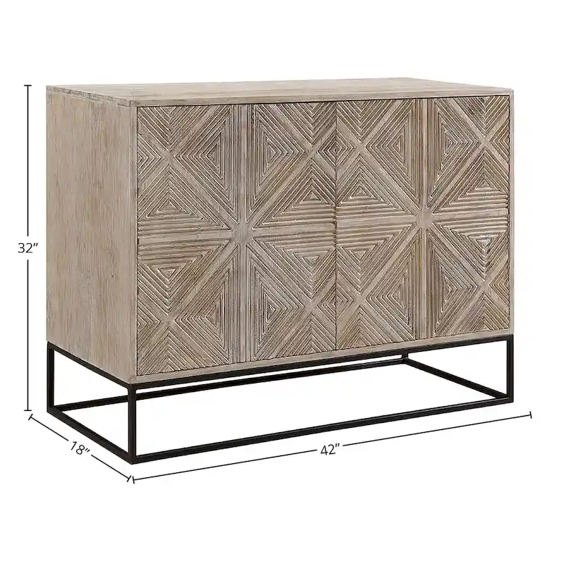 Bahut 4 portes sculptées en bois de manguier 42" avec base en fer