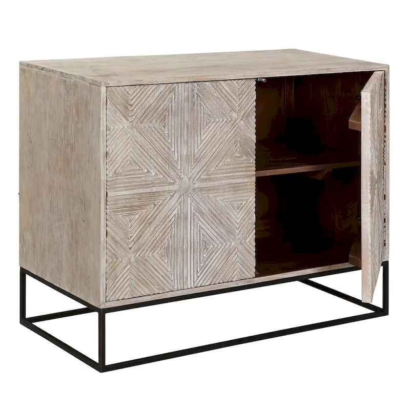 Bahut 4 portes sculptées en bois de manguier 42" avec base en fer