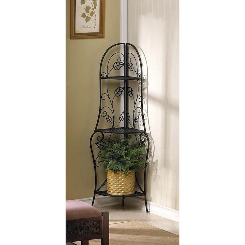 Étagère d'angle décorative en métal avec motif de feuilles