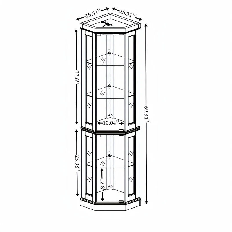 Vitrine d'angle élégante avec éclairage intégré Idéale pour exposer des objets de collection, de la verrerie ou des éléments de décoration.
