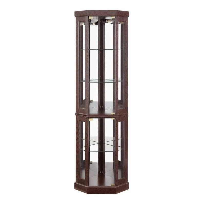 Vitrine d'angle élégante avec éclairage intégré Idéale pour exposer des objets de collection, de la verrerie ou des éléments de décoration.