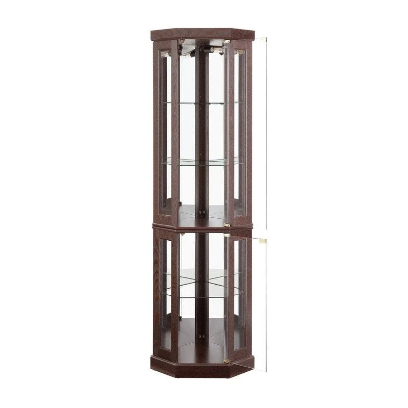Vitrine d'angle élégante avec éclairage intégré Idéale pour exposer des objets de collection, de la verrerie ou des éléments de décoration.
