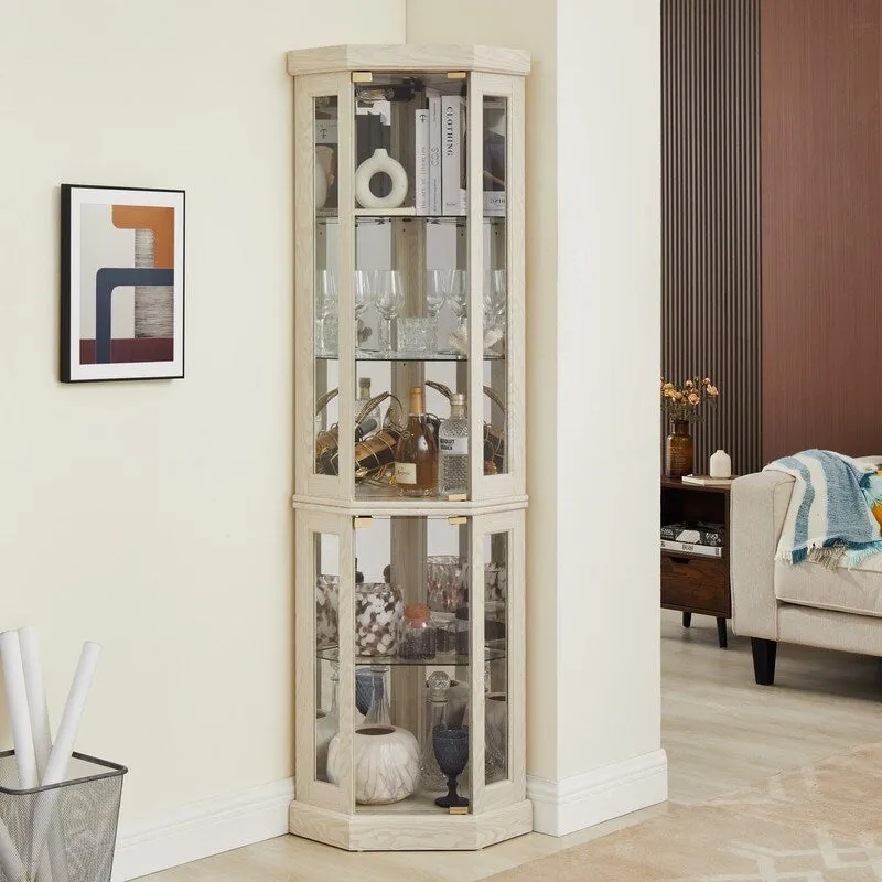 Vitrine d'angle élégante avec éclairage intégré Idéale pour exposer des objets de collection, de la verrerie ou des éléments de décoration.