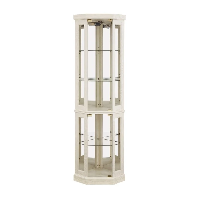 Vitrine d'angle élégante avec éclairage intégré Idéale pour exposer des objets de collection, de la verrerie ou des éléments de décoration.