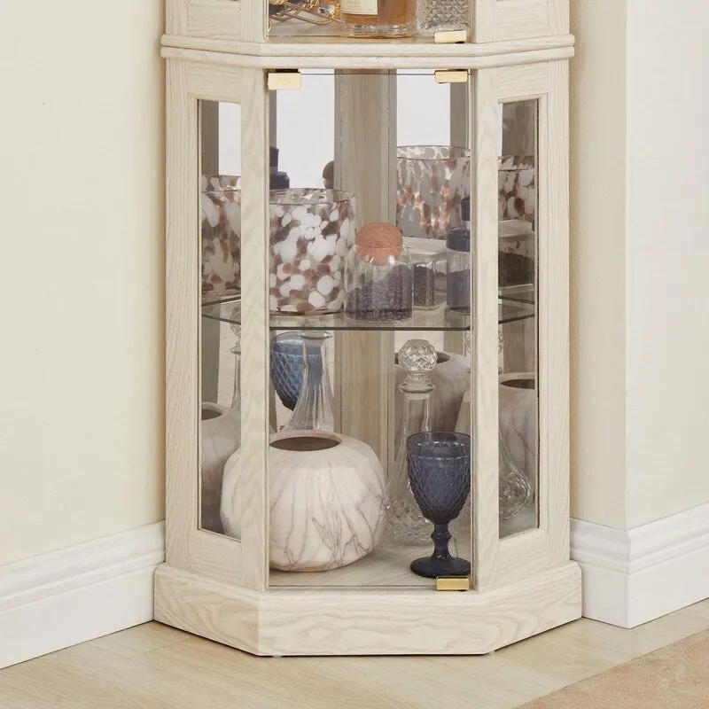Vitrine d'angle élégante avec éclairage intégré Idéale pour exposer des objets de collection, de la verrerie ou des éléments de décoration.