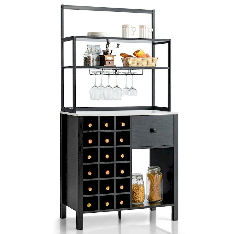 Étagère de cuisine style boulanger avec casier à vin et support à verres