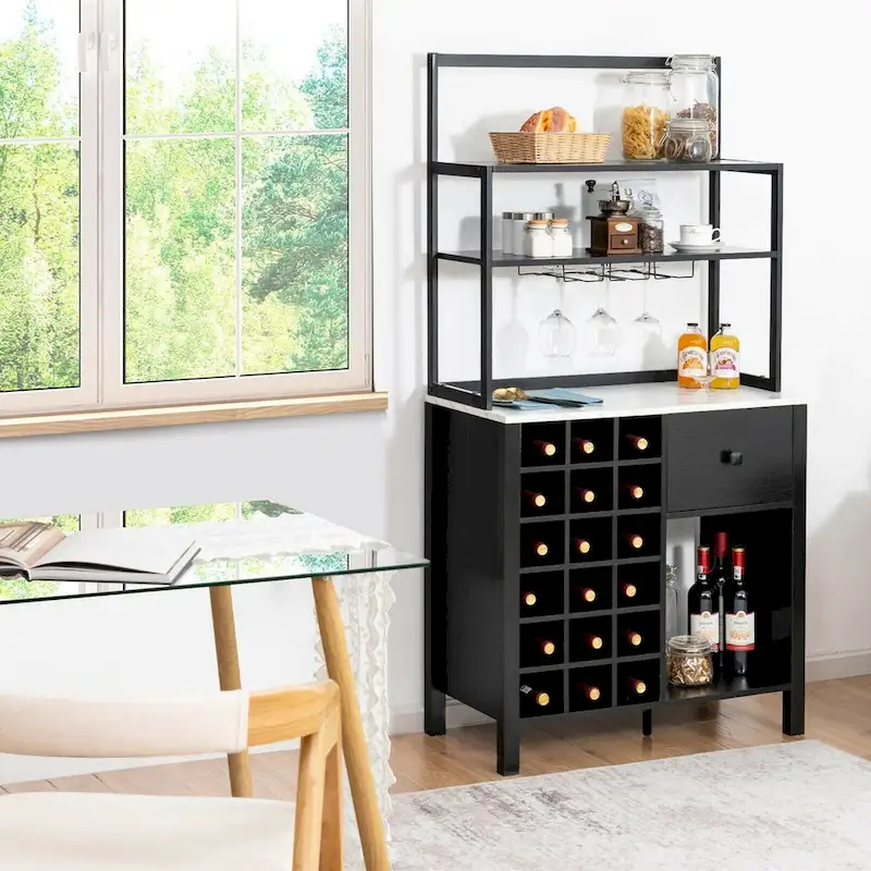 Étagère de cuisine style boulanger avec casier à vin et support à verres