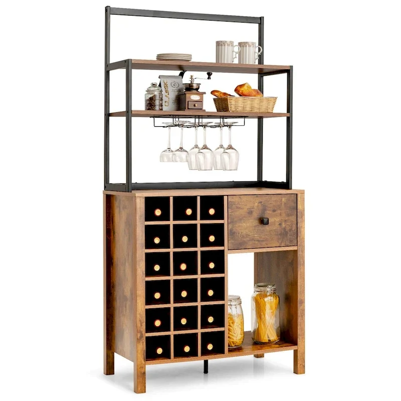 Étagère de cuisine style boulanger avec casier à vin et support à verres