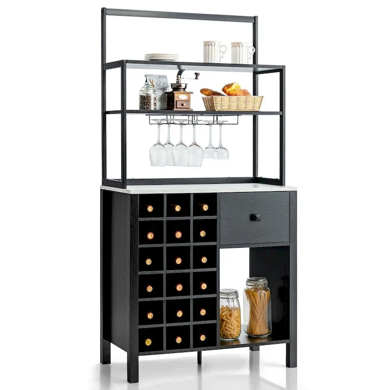 Étagère de cuisine style boulanger avec casier à vin et support à verres