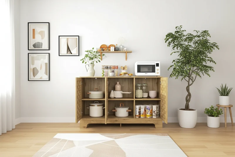 Meuble de Rangement Bar à Café Ferme Buffet avec Étagère Réglable pour Cuisine, Salle de Bain, Entrée - 3 Portes