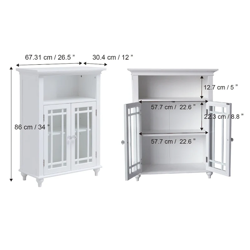 Meuble d'appoint bas à deux portes avec panneaux en verre