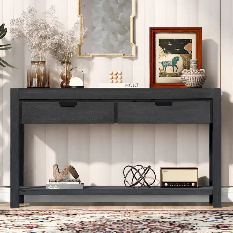 Console d'entrée pour couloir et salon avec 2 tiroirs et 1 étagère