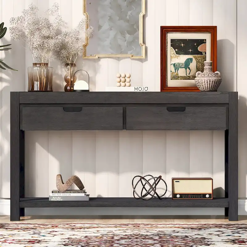Console d'entrée pour couloir et salon avec 2 tiroirs et 1 étagère