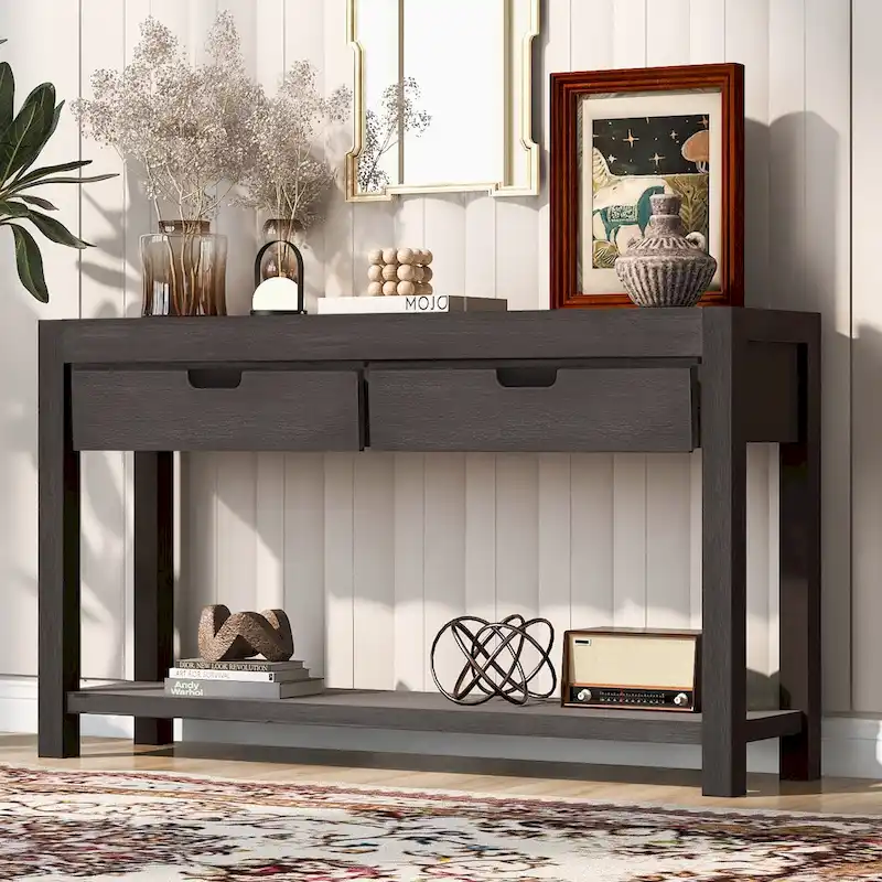 Console d'entrée pour couloir et salon avec 2 tiroirs et 1 étagère
