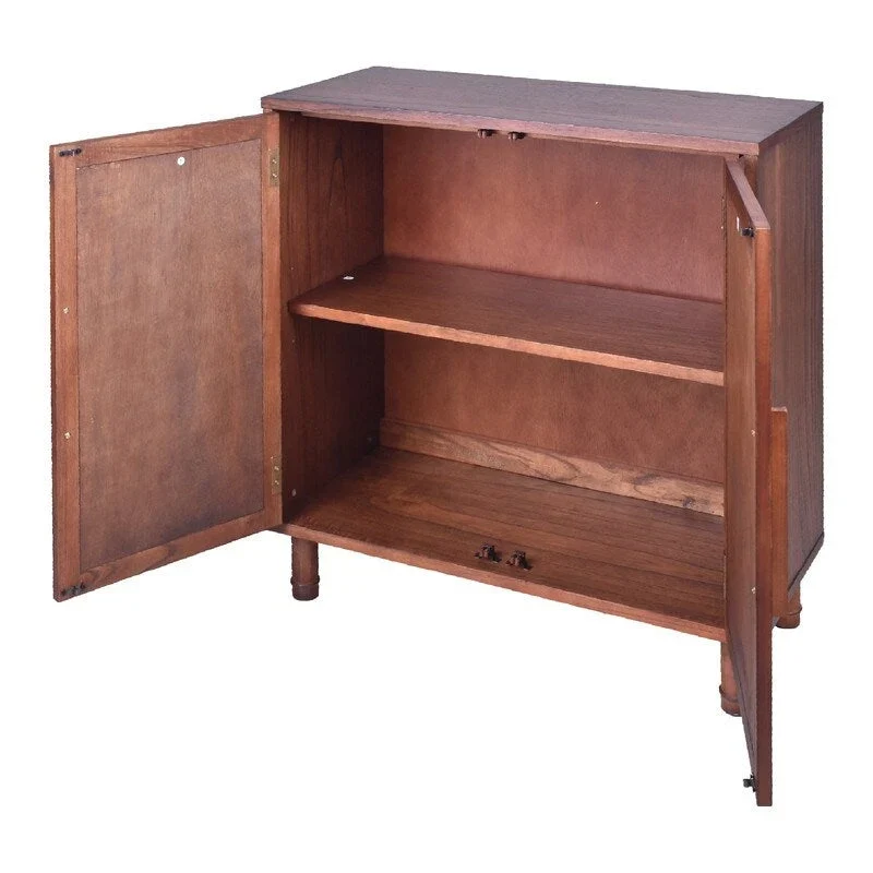 Meuble de rangement marron à 2 portes avec panneaux en rotin et étagère réglable
