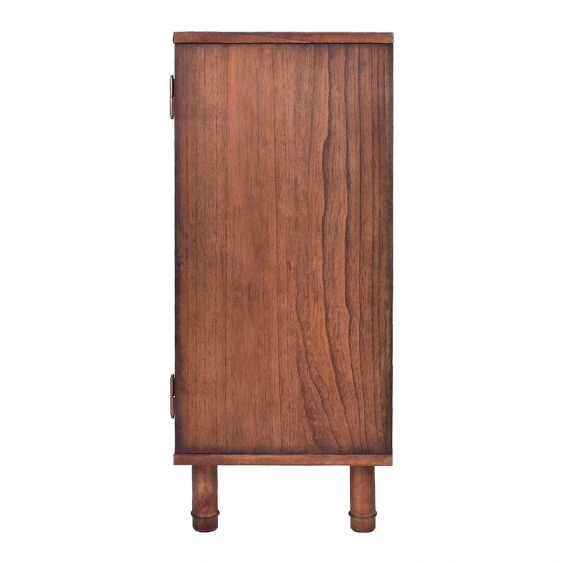 Meuble de rangement marron à 2 portes avec panneaux en rotin et étagère réglable