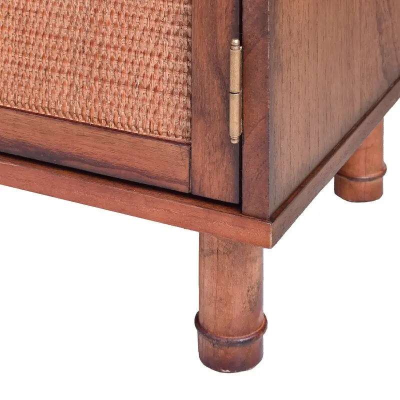 Meuble de rangement marron à 2 portes avec panneaux en rotin et étagère réglable