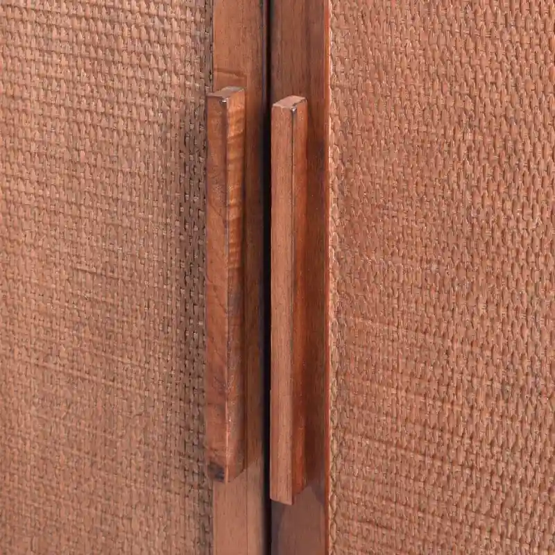 Meuble de rangement marron à 2 portes avec panneaux en rotin et étagère réglable