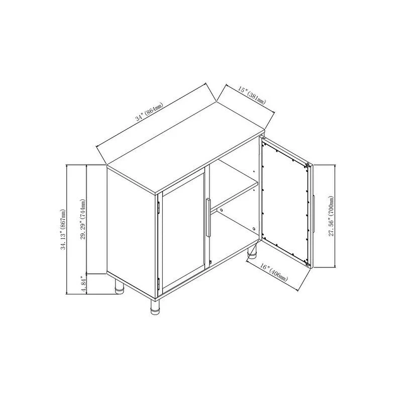 Meuble de rangement marron à 2 portes avec panneaux en rotin et étagère réglable
