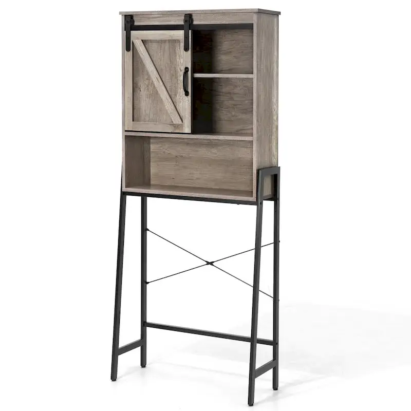 Meuble de rangement WC avec porte coulissante de style grange et étagères réglables