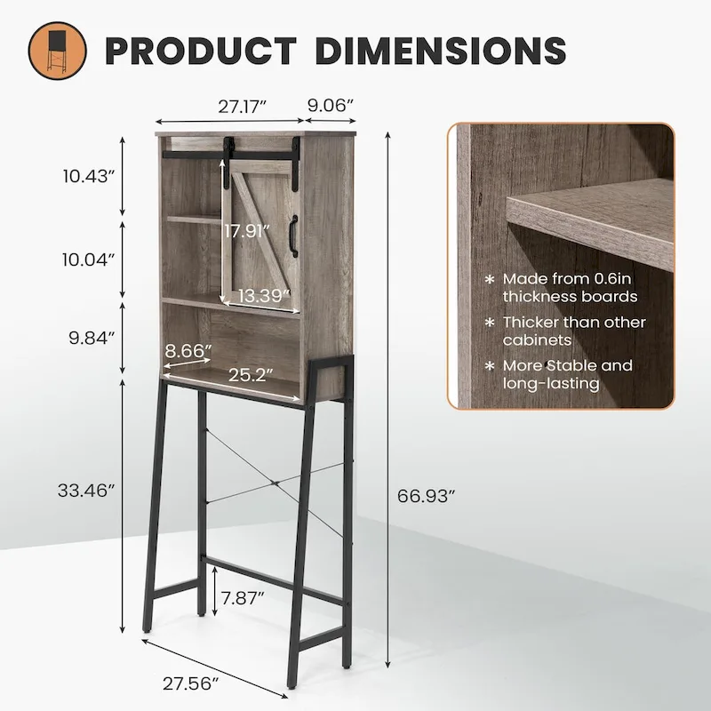 Meuble de rangement WC avec porte coulissante de style grange et étagères réglables