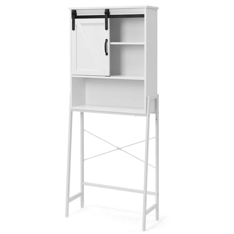 Meuble de rangement WC avec porte coulissante de style grange et étagères réglables