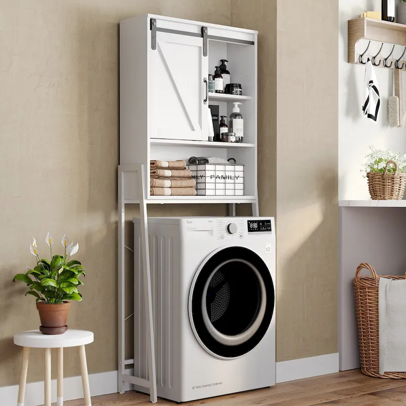 Meuble de rangement WC avec porte coulissante de style grange et étagères réglables