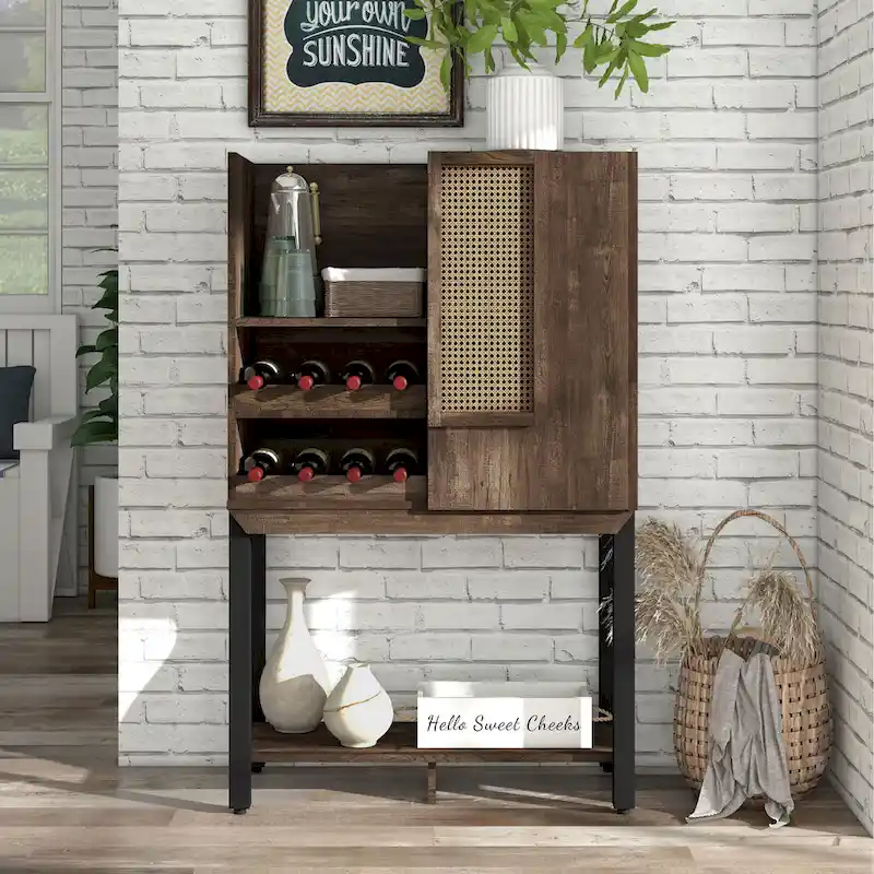 Vaisselier de cuisine en chêne recyclé de style rustique avec casier à vin