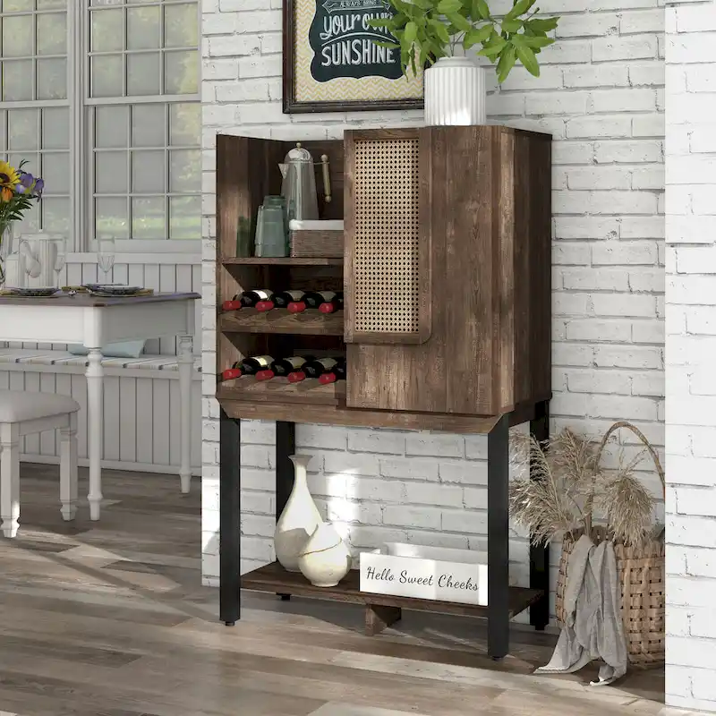 Vaisselier de cuisine en chêne recyclé de style rustique avec casier à vin