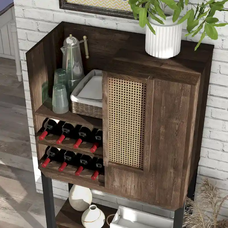 Vaisselier de cuisine en chêne recyclé de style rustique avec casier à vin