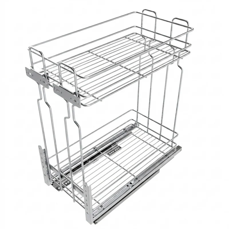 Rangement coulissant de 30 cm à fermeture silencieuse - 2 paniers - Chrome